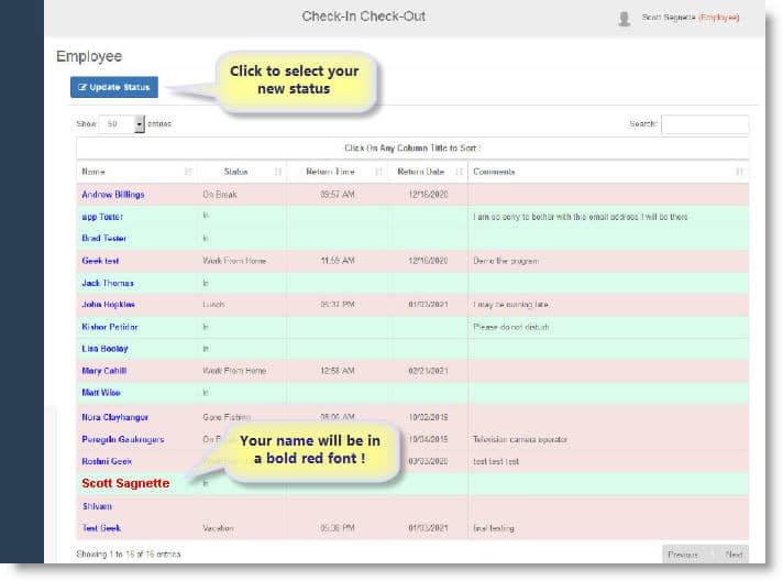 Click to see the Receptionist / Admin screen ! sign out